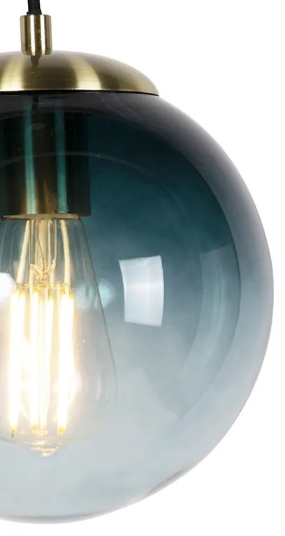 Candeeiro de suspensão Art Déco em latão com vidro azul oceano 20 cm - Pallon Art Deco