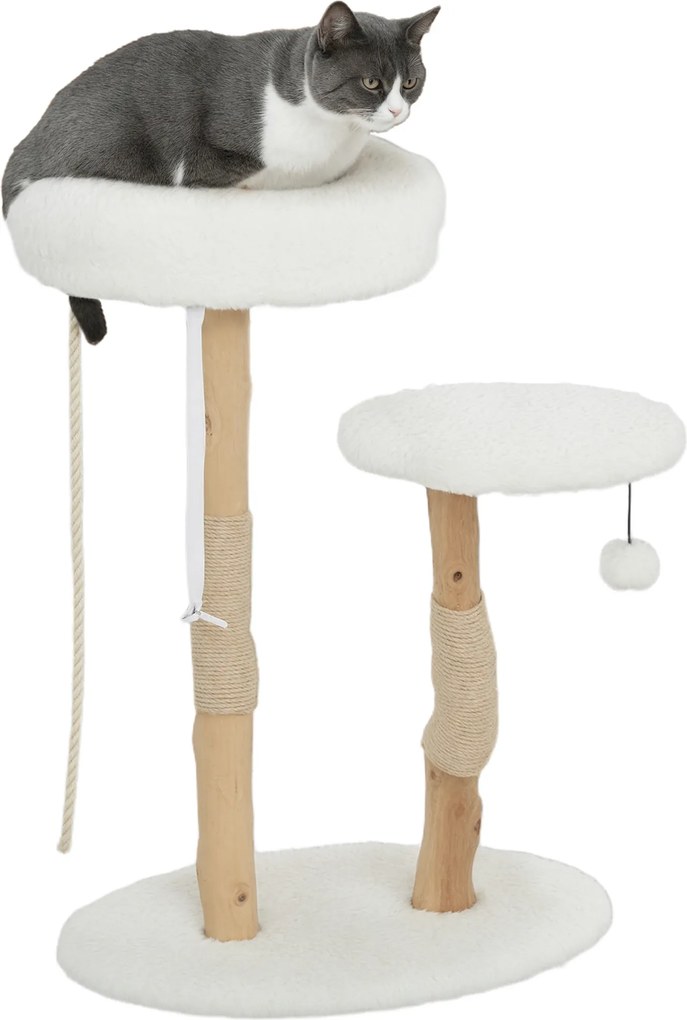 Arranhador para gatos com cama 58 x 40 x 85 cm, postes para arranhar, plataforma de salto, bola e corda de brincar,  branco