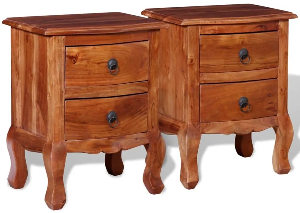 Mesas de cabeceira com gavetas 2 pcs madeira de acácia maciça