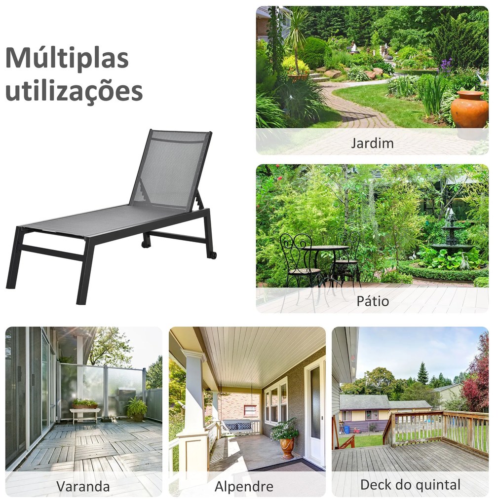 Espreguiçadeira de Jardim Multiposições com Encosto Reclinável 5 Posiç