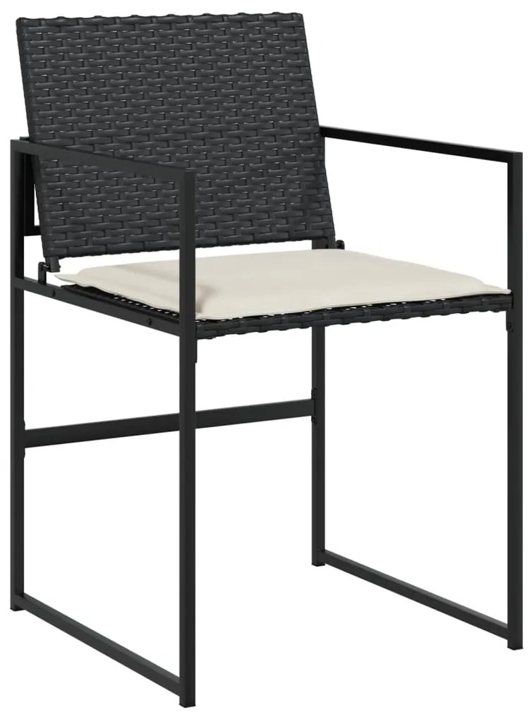 17 pcs conjunto de jantar p/ jardim c/ almofadões vime PE preto