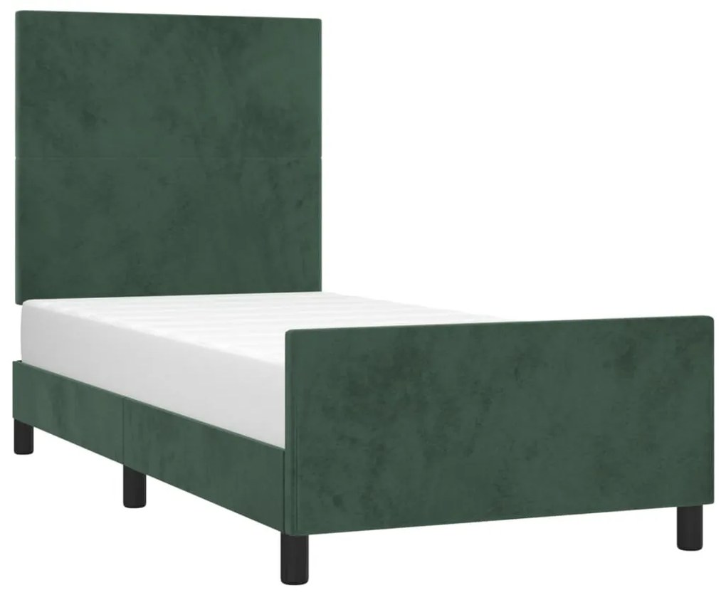 Estrutura de cama c/ cabeceira 90x200 cm veludo verde-escuro