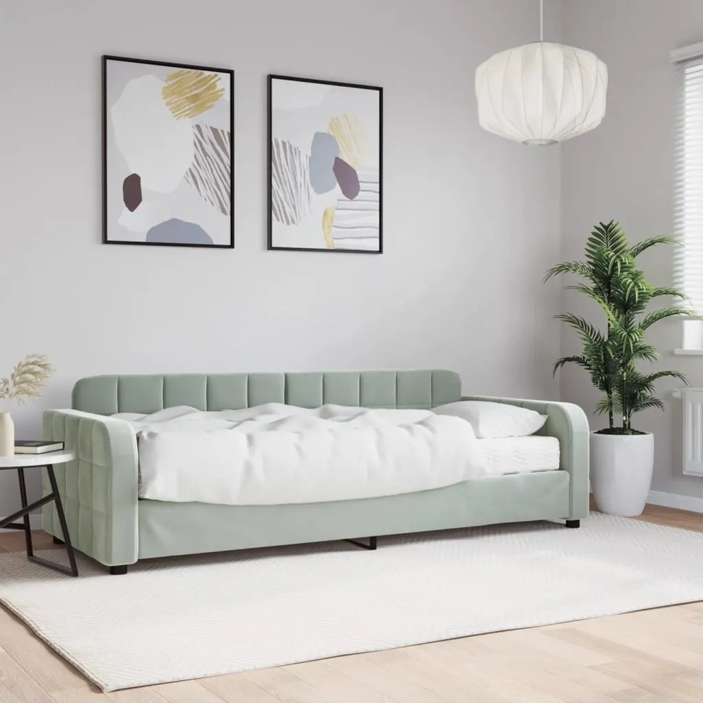 Sofá-cama com colchão 80x200 cm veludo cinzento-claro