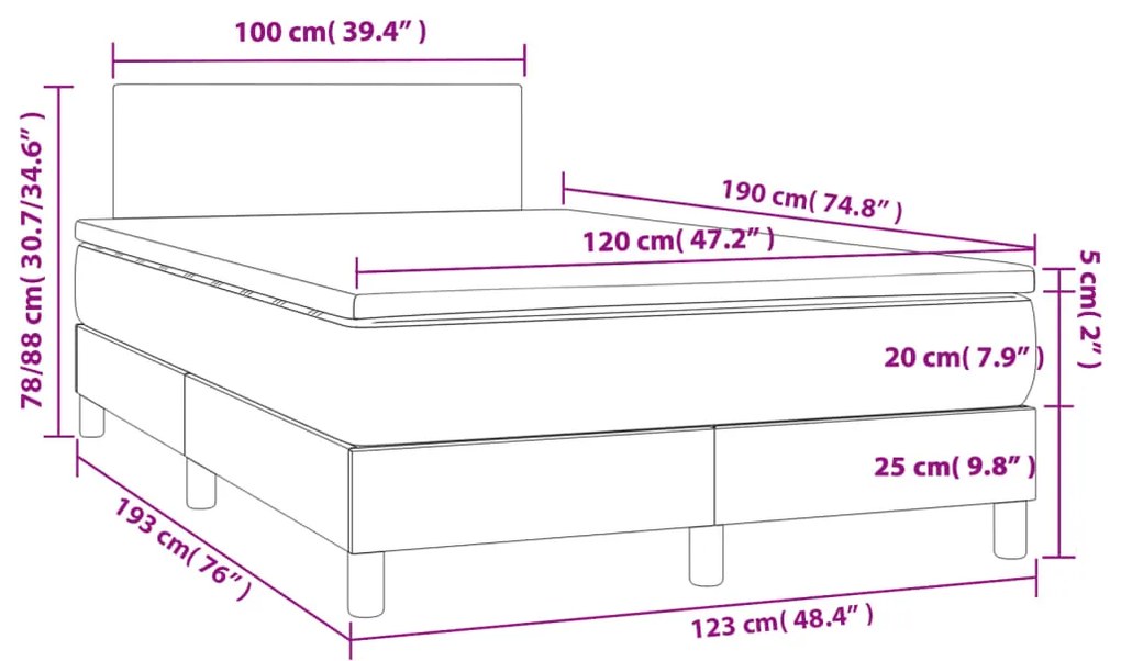 Cama boxspring com colchão 120x190 cm tecido cinzento-escuro