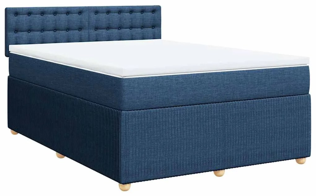 Cama com molas/colchão 160x200 cm tecido azul