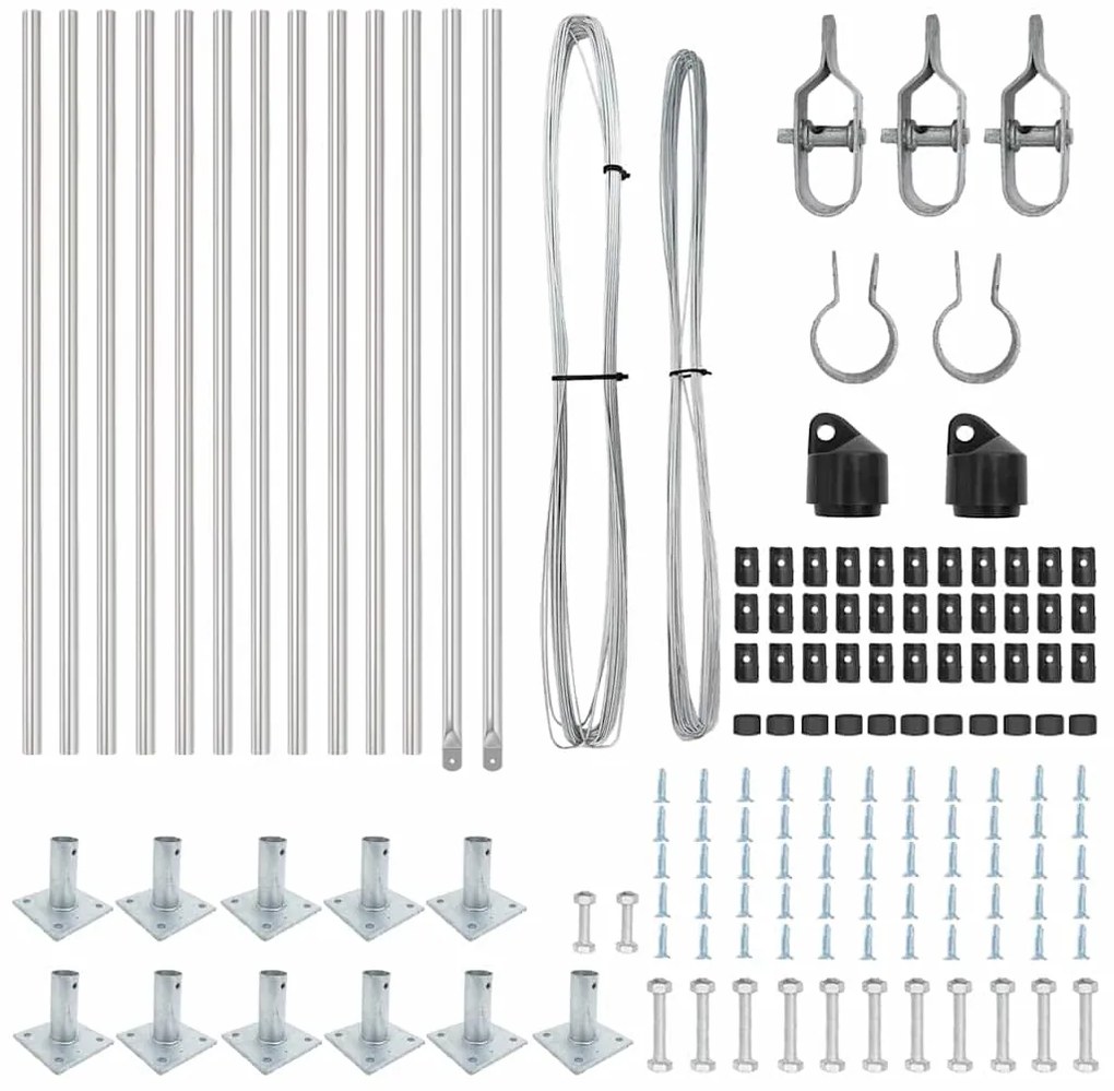 Conjunto de Postes de Cerca com Placas de Base 13 pcs Prateado