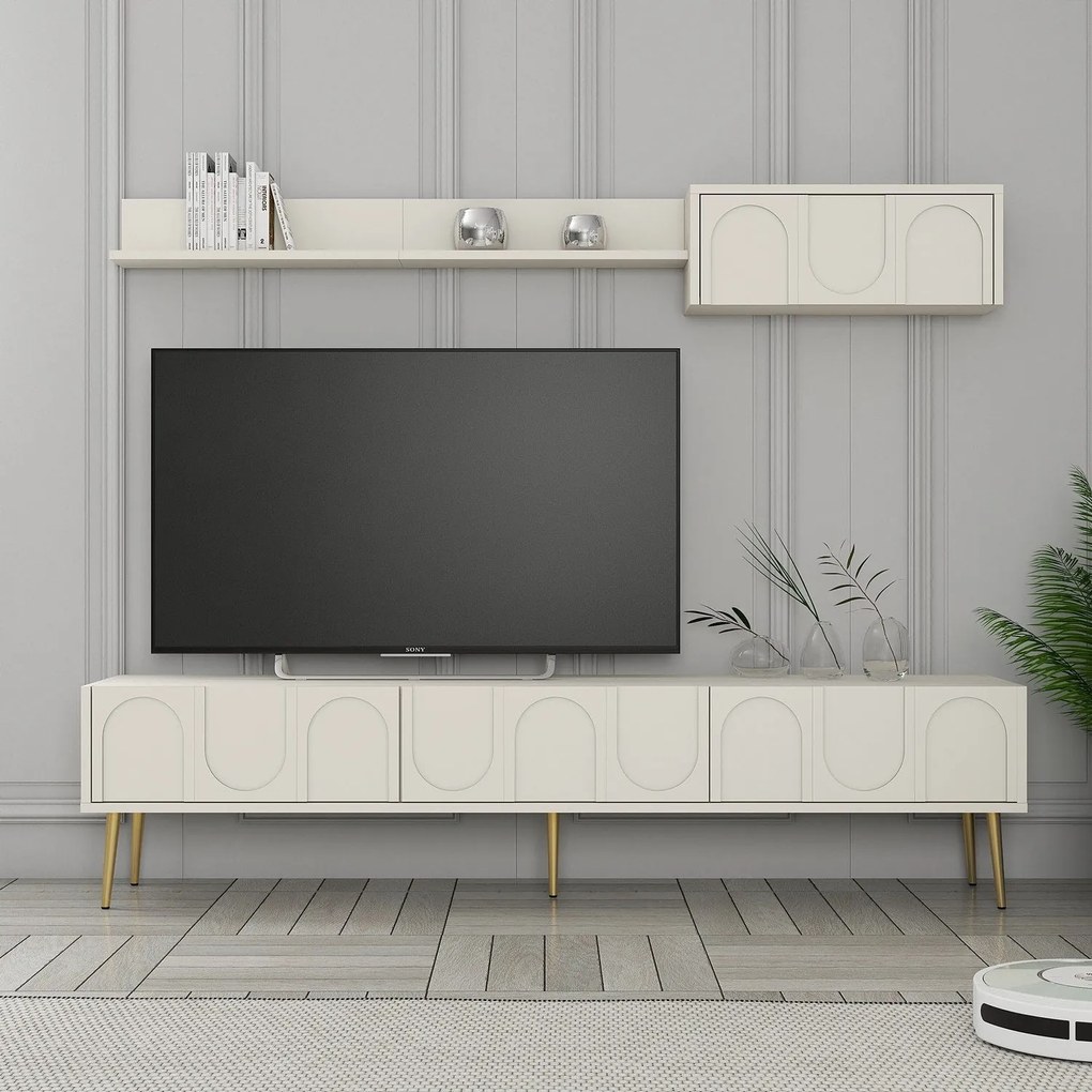 Conjunto de Mobiliário para Sala de Estar Lyon – Creme e Dourado – Med