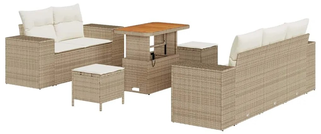 Conjunto de Sofá de Jardim 8 Peças com Almofadas Bege Rattan em Polipr
