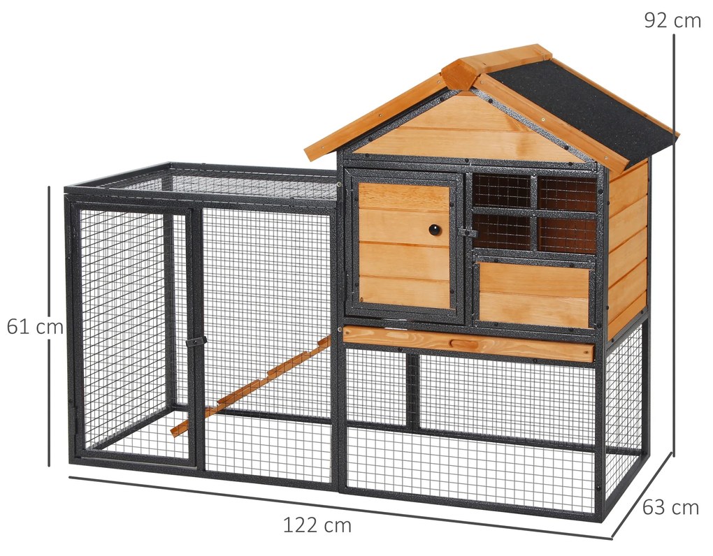 Coelheira para pequenos animais de estimação 2 níveis com bandeja removível de madeira e rampa de metal 122x63x92 cm para coelhos cobaios de madeira e