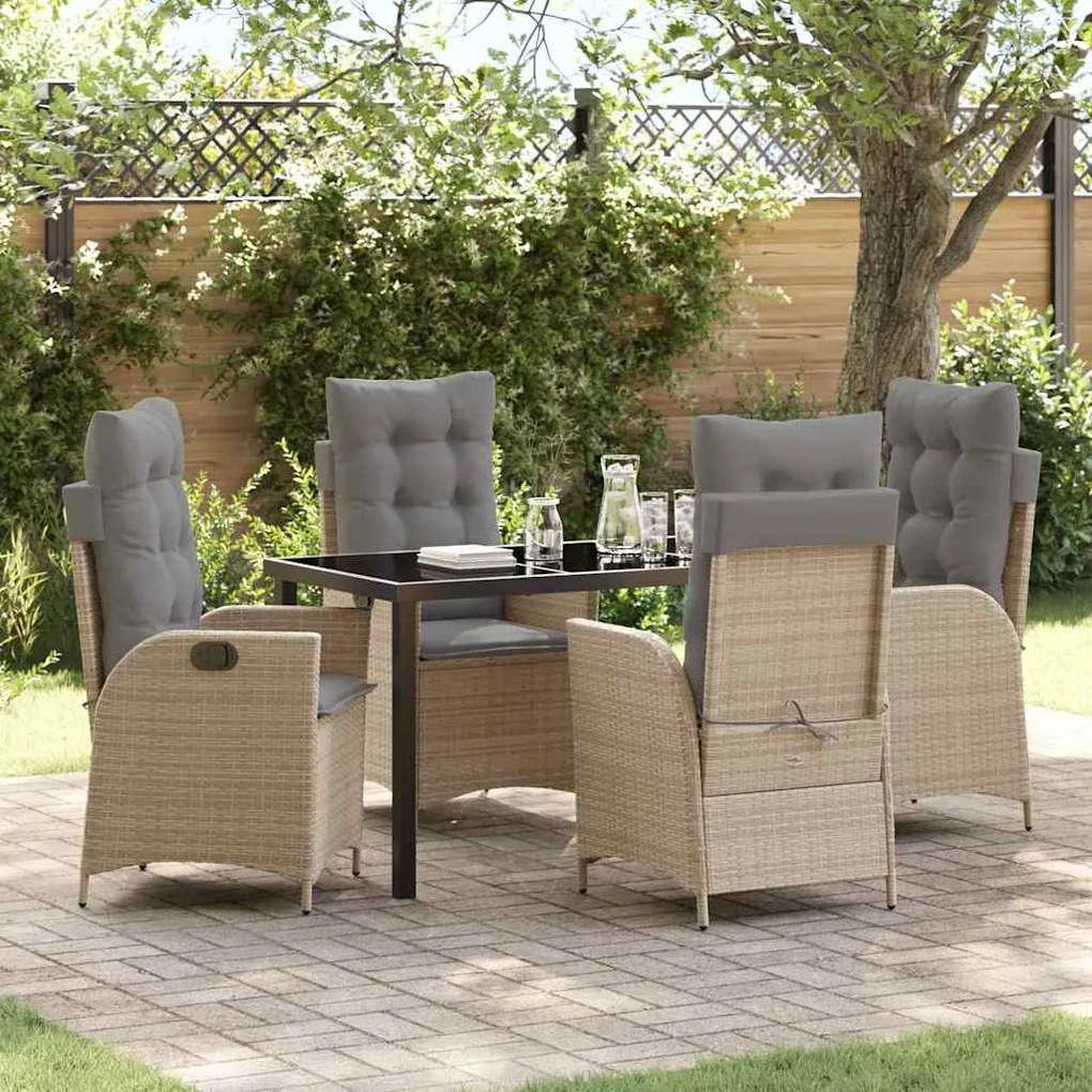 vidaXL Conjunto de Jantar de Jardim com 5 Peças e Almofadas Bege em Rattan de Polipropileno.