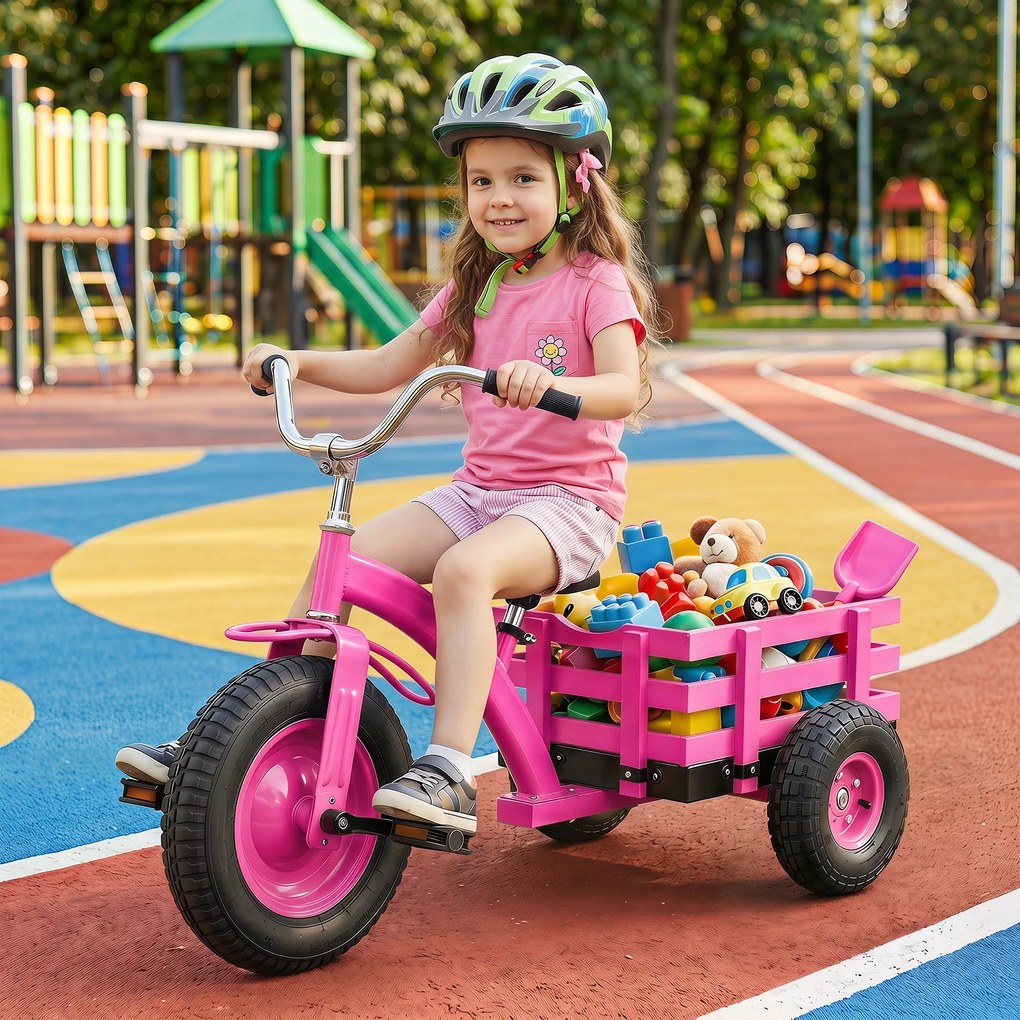 Triciclo Infantil Evolutivo, 117 x 55 x 68 cm, Assento e Guiador Ajustáveis, Rosa