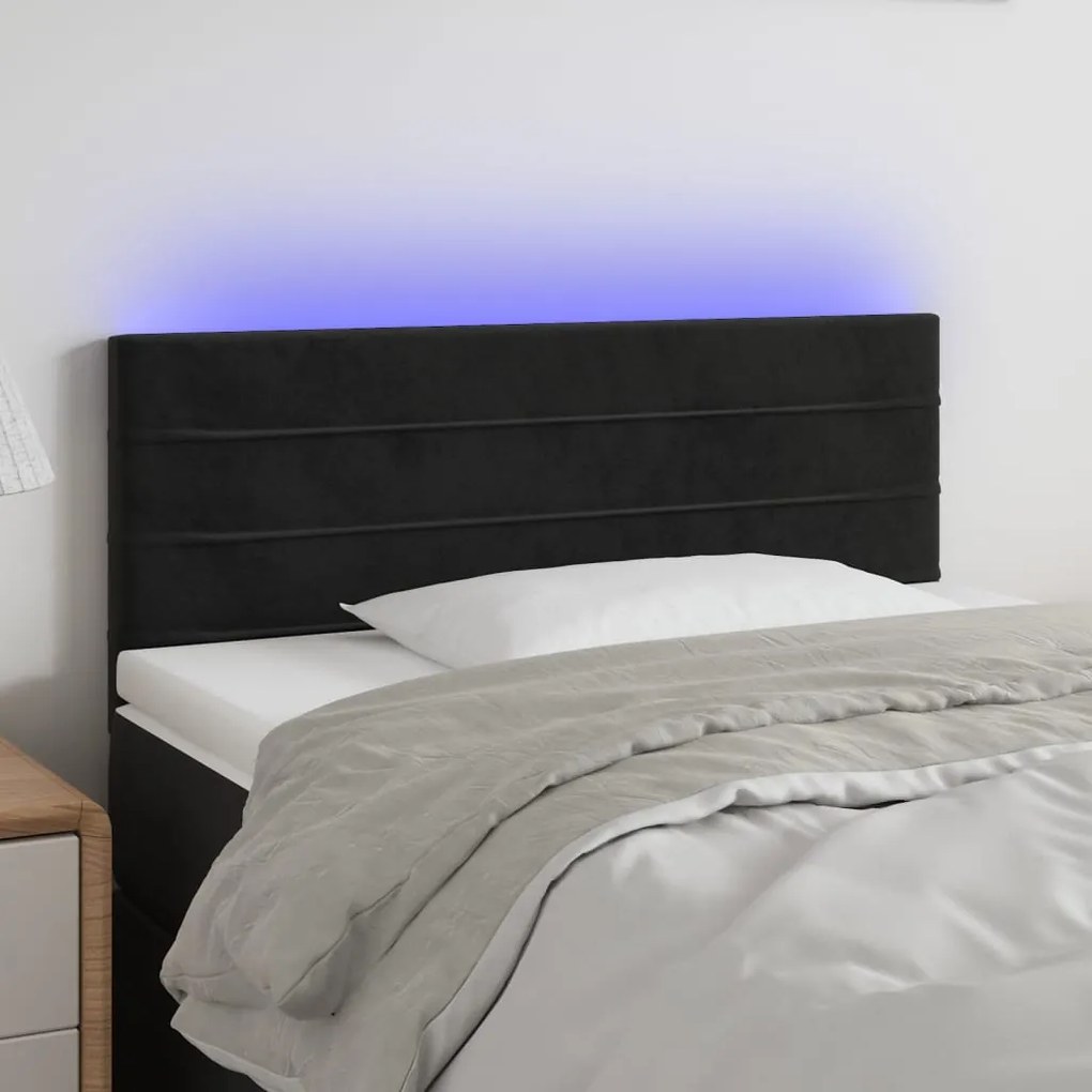 Cabeceira de cama c/ luzes LED veludo 80x5x78/88 cm preto