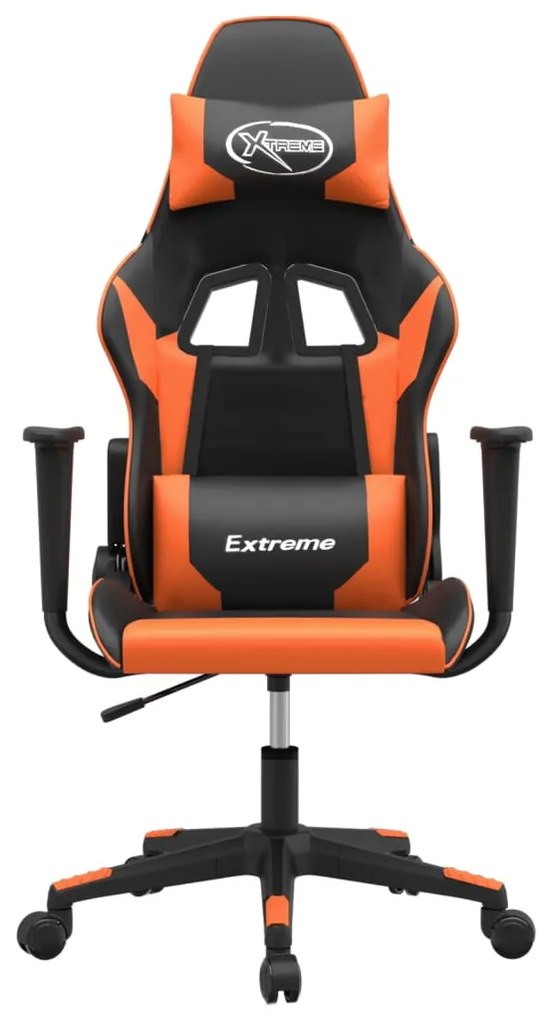 Cadeira gaming massagens couro artificial preto e laranja