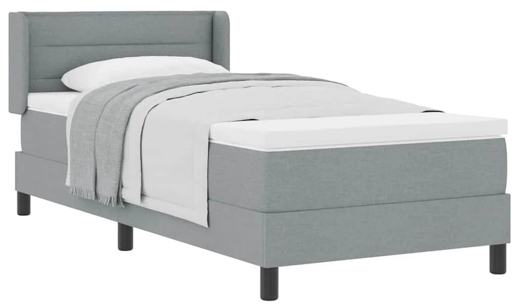 Cama Box com Colchão - Cinza Claro, 90 x 190 cm, Tecido