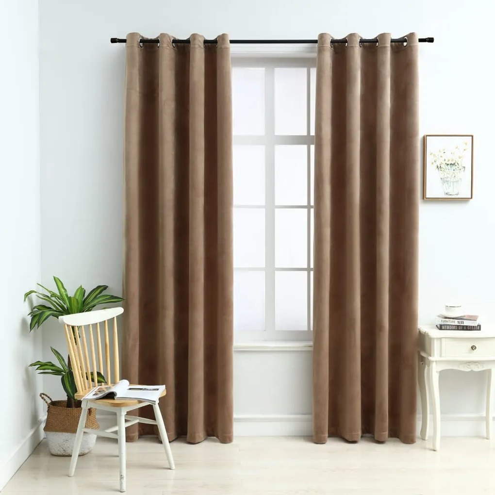 134505 vidaXL Cortinas blackout com argolas 2 pcs 140x225 cm veludo bege