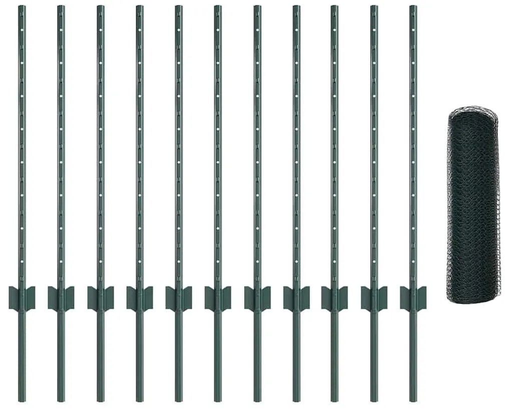 Postes de Cerca vidaXL 11 pcs U-Channel Verde 80 cm Aço