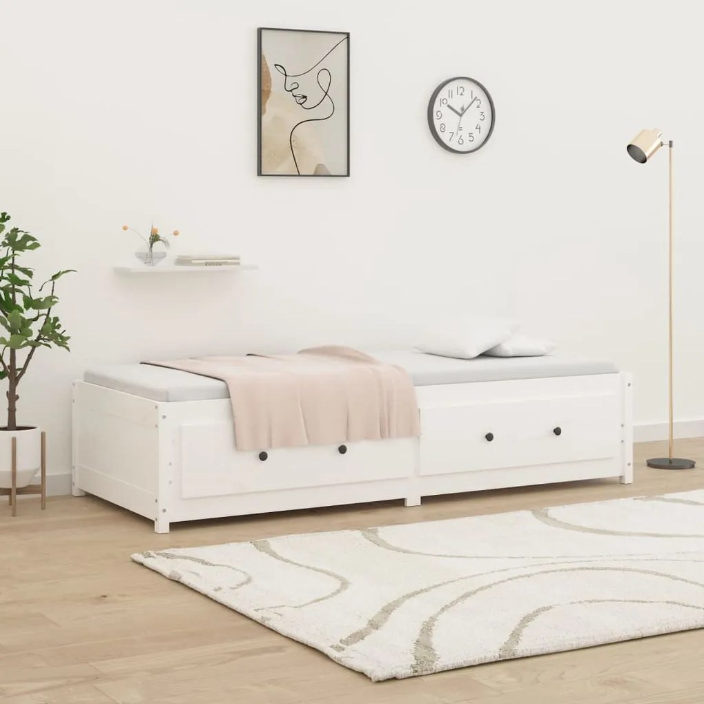 Sofá-cama de solteiro 90x190 cm madeira de pinho maciça branco