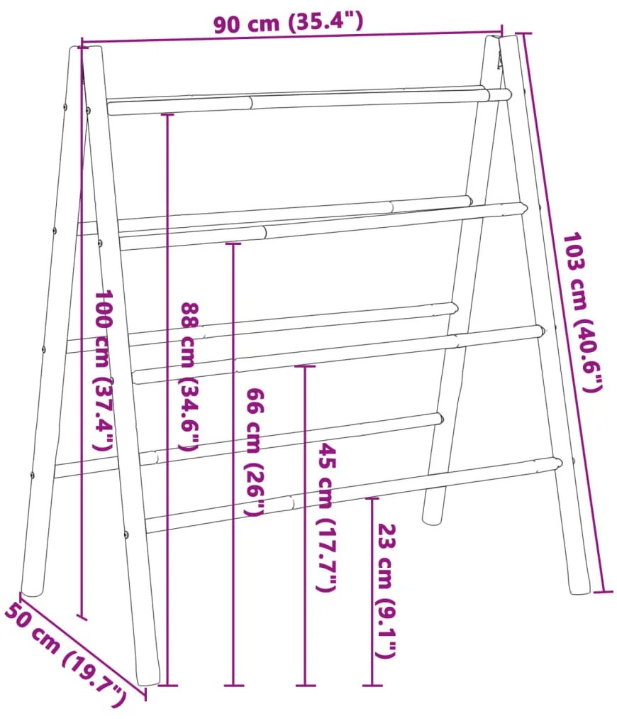 Toalheiro de escada duplo com 4 degraus 90x50x100 cm bambu