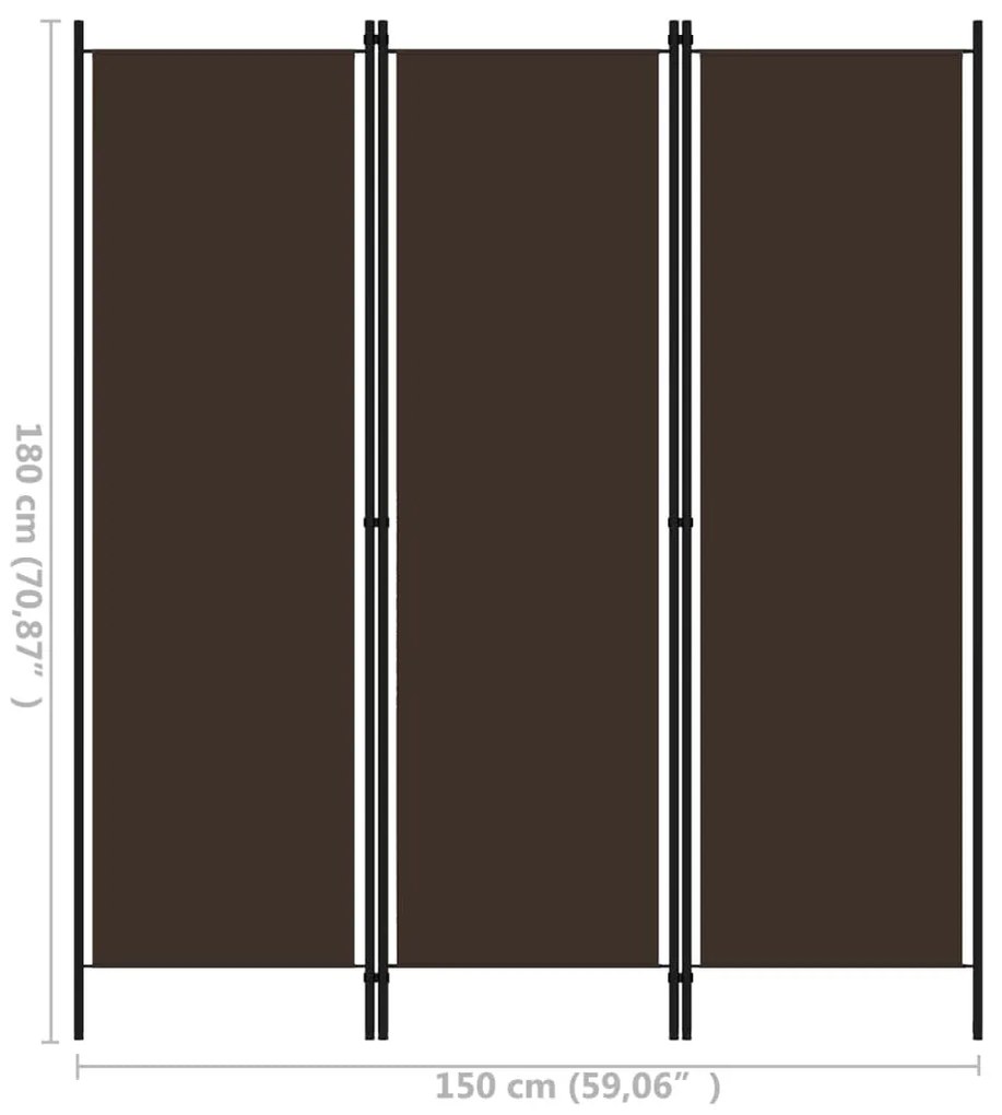 Divisória de quarto com 3 painéis 150x180 cm castanho