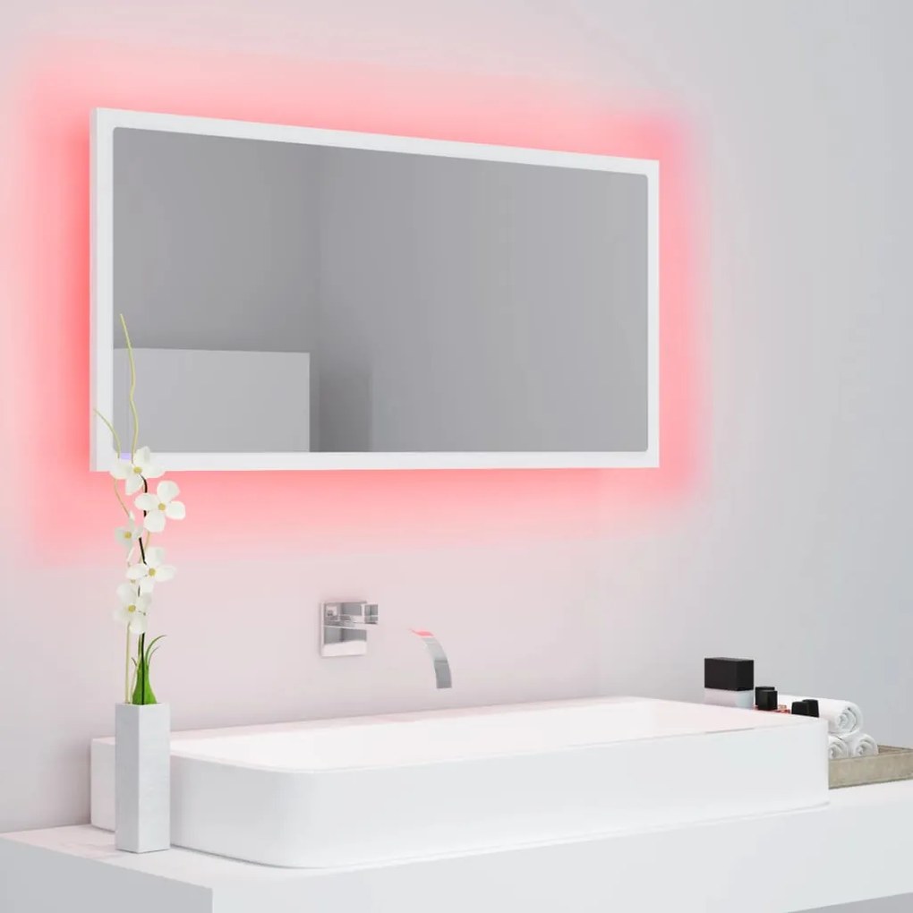 Espelho de casa de banho com LED 90x8,5x37 cm acrílico branco
