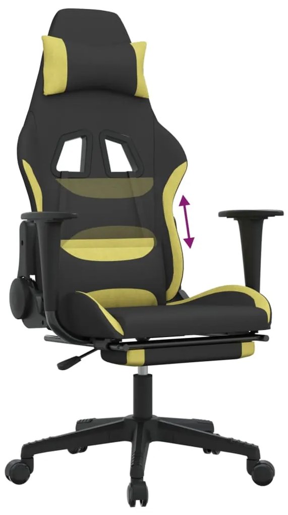 Cadeira de gaming com apoio de pés tecido preto e verde-claro