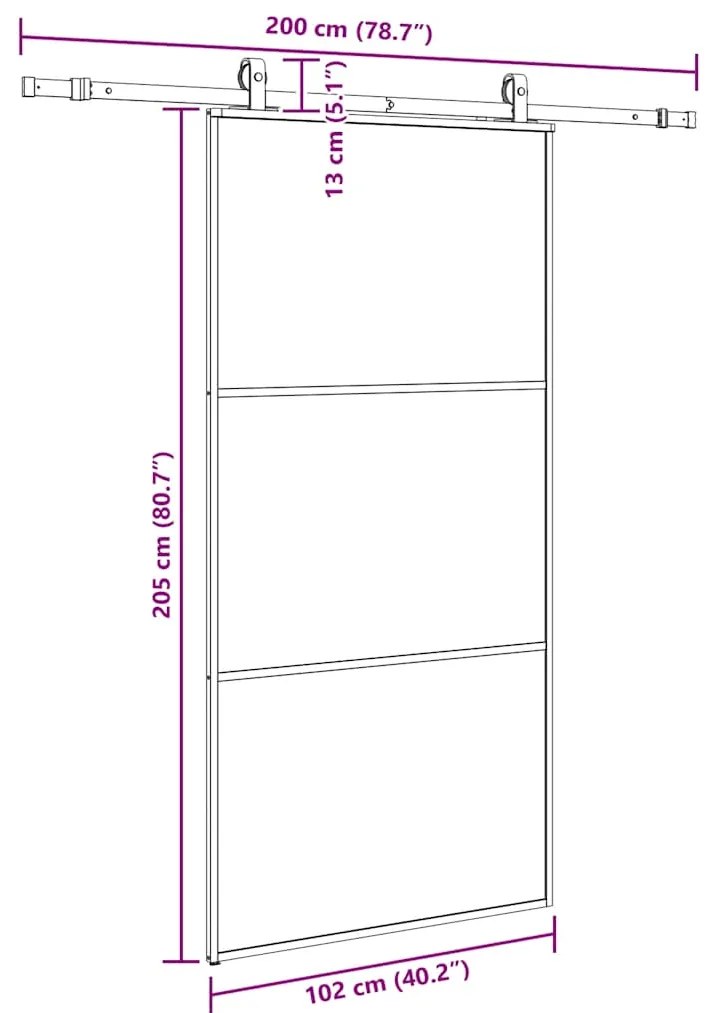 Porta deslizante c/ conj ferragens 102x205cm vidro ESG preto