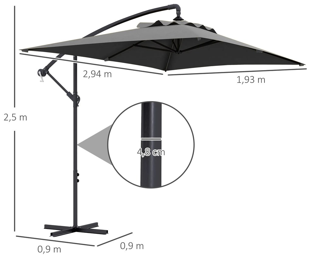 Chapéu de Sol Excêntrico 294x193 cm Chapéu de Sol de Jardim com Base C