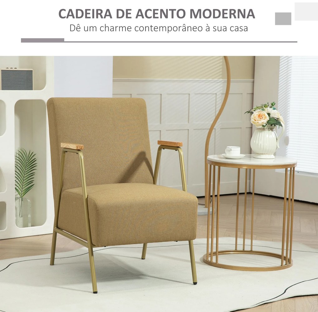 Poltrona Bella com Apoio de Braços, Estrutura em Aço Dourado - Design