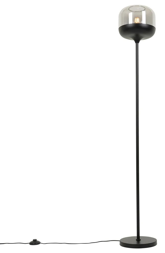 Candeeiro de pé design preto com dourado e vidro fumê - Kyan