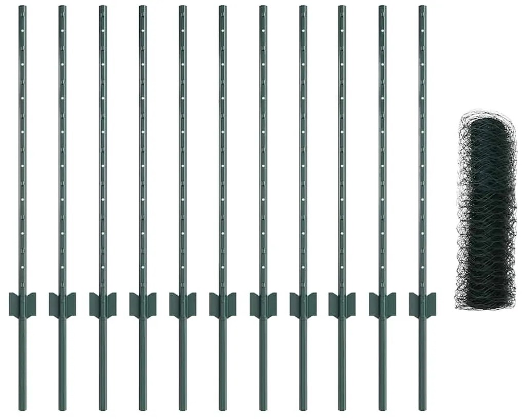 Postes de Cerca vidaXL 11 pcs U-Channel Verde 80 cm Aço