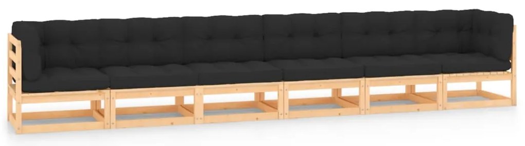 6 pcs conj. lounge jardim c/ almofadões antracite pinho maciço