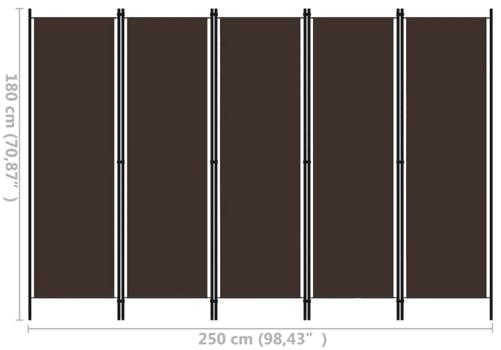 Divisão de quarto com 5 painéis 250x180 cm castanho
