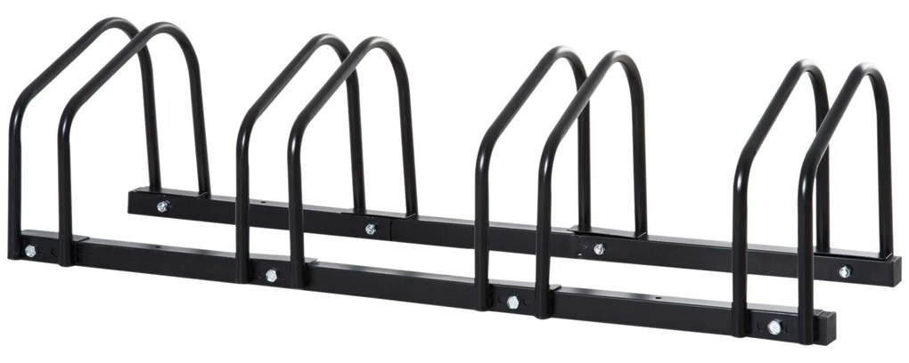 HOMCOM Estacionamento 4 Bicicletas Suporte Aço Estacionar Bicicletas Chão Interior Exterior Resistente 110x33x27 cm Preto