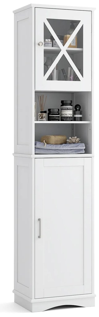 Armário de banheiro alto, armário de chão grande com portas de acrílico e 3 cubos - preto