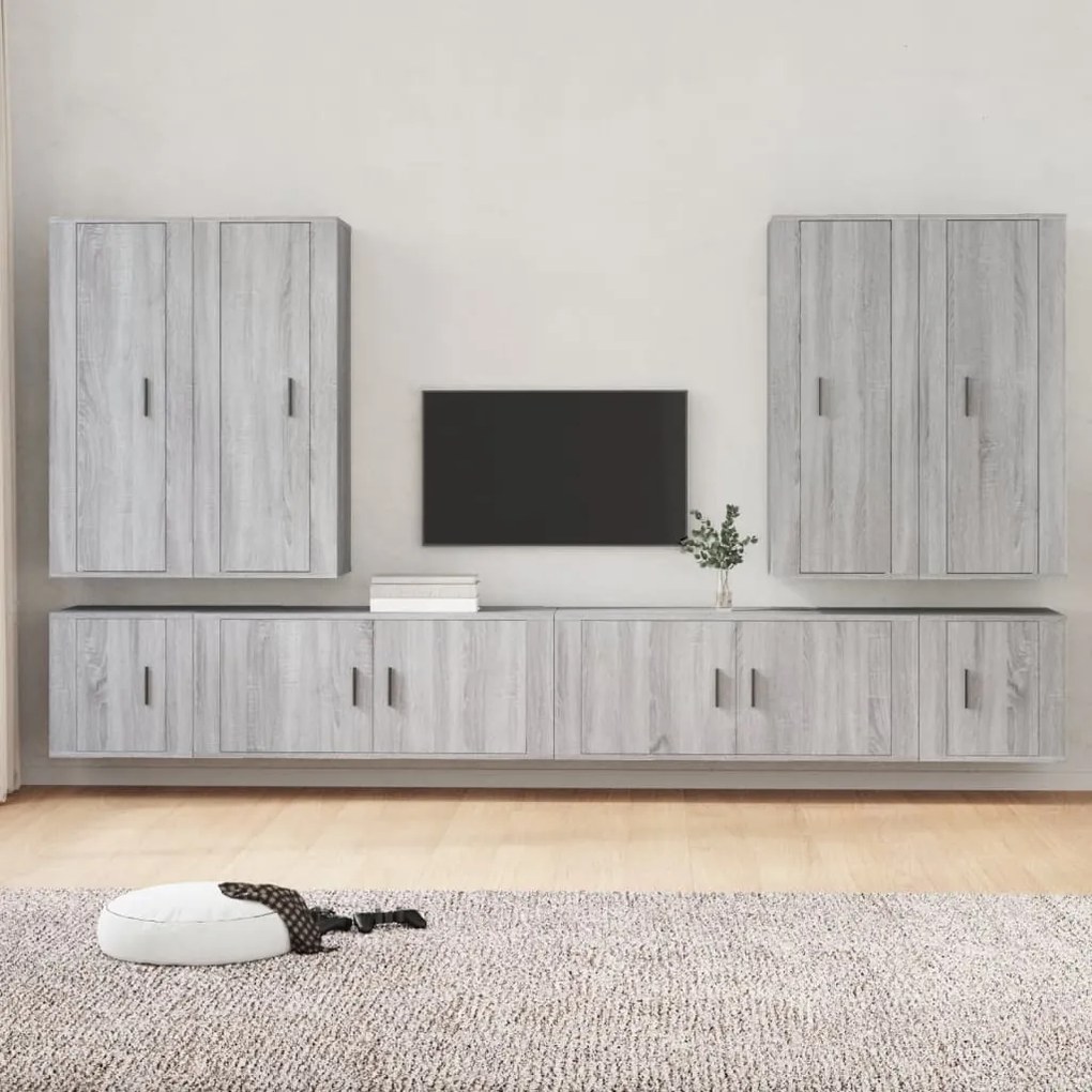 vidaXL Conjunto móveis de TV 8 pcs madeira processada sonoma cinza