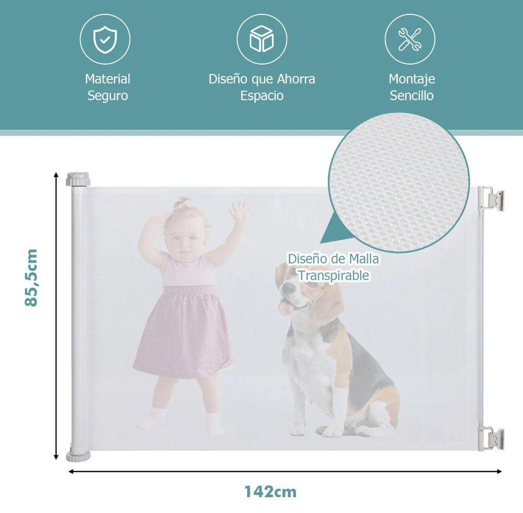 Barreira Segurança Retráctil para Crianças ou Animais de Estimação Escadas Entrada 142 x 85,5 cm Branco
