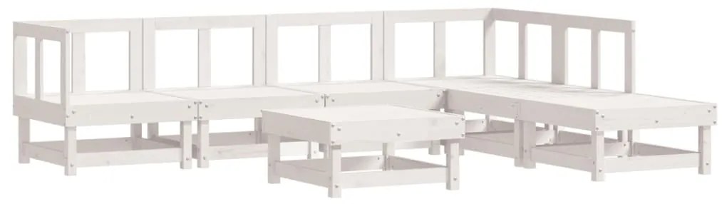 7pcs conjunto lounge jardim c/ almofadões madeira maciça branco