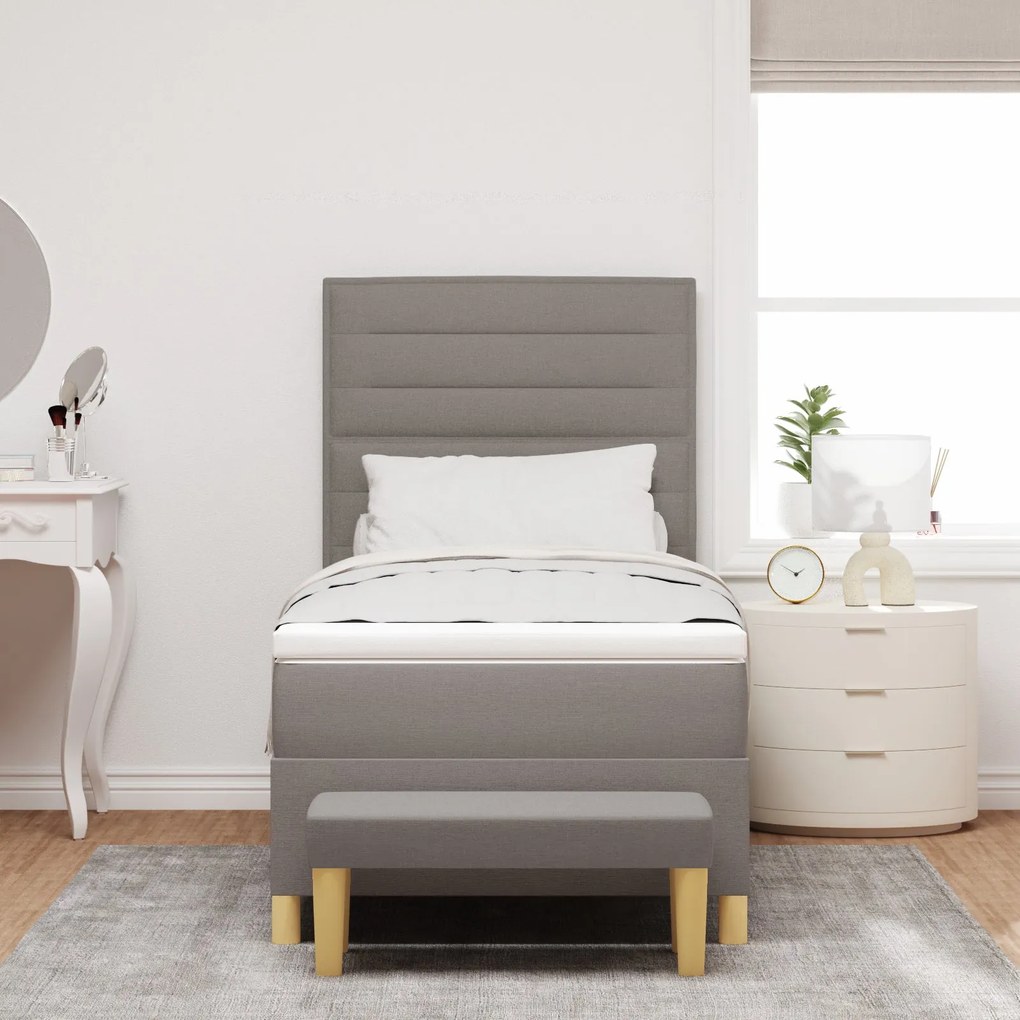 Cama Box com Colchão e Banco Taupe 100x200 cm Tecido