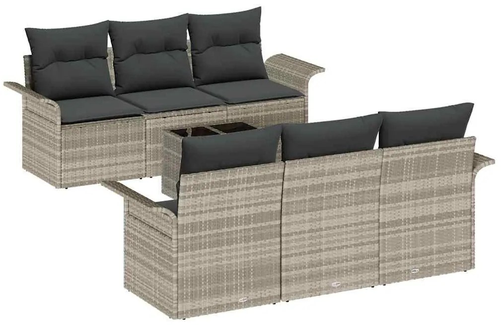 Conjunto de Sofá de Jardim com 7 Peças e Almofadas Cinza Claro em Ratt