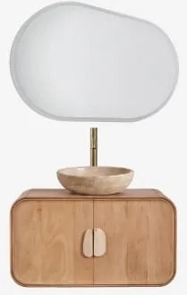 Conjunto De Móvel De Casa De Banho Suspenso 95x45 Cm Em Madeira De Manga E Pedra Natural Kivalina Travertino - Madeira De Mangueira & - Sklum