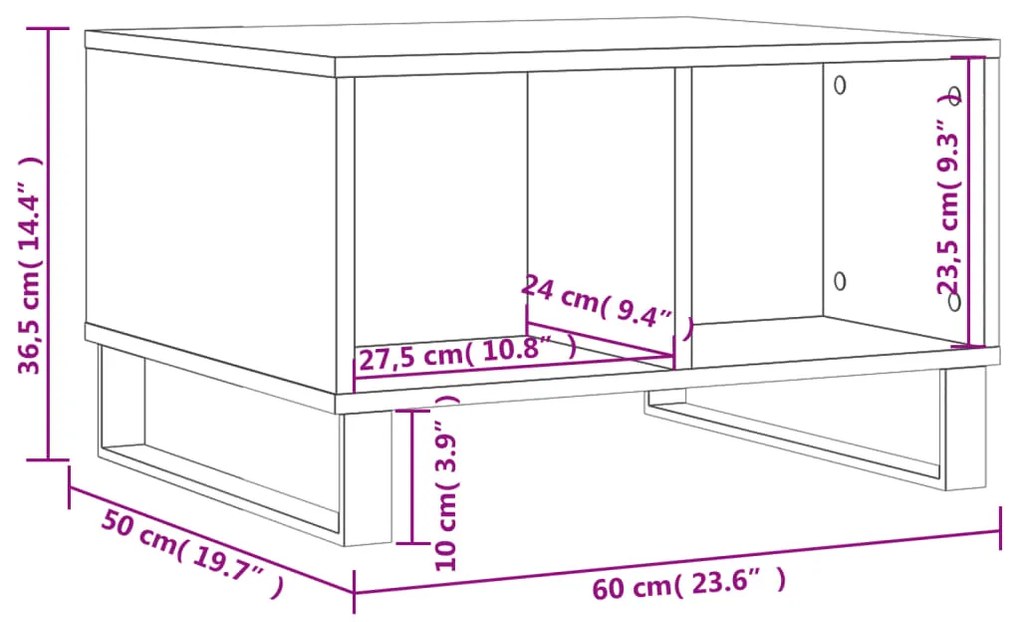 Mesa de centro 60x50x36,5 cm derivados madeira branco brilhante