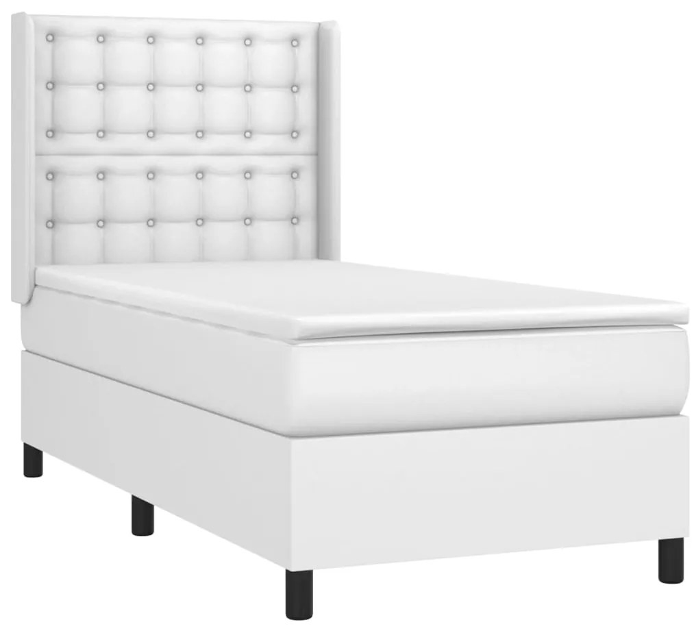 Cama com molas/colchão 90x200 cm couro artificial branco