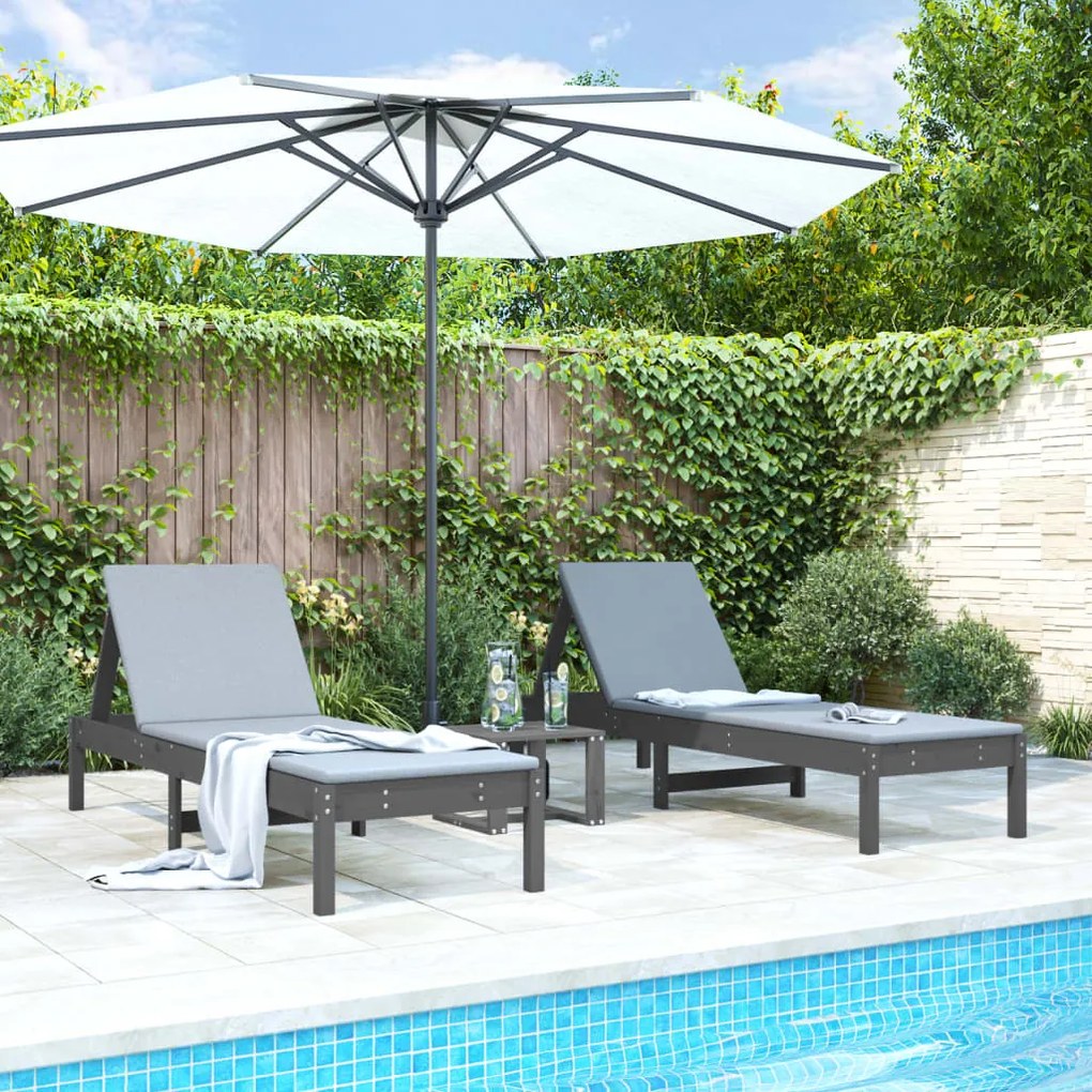 vidaXL Espreguiçadeiras 2 pcs 199,5x60x74 cm pinho maciço cinzento