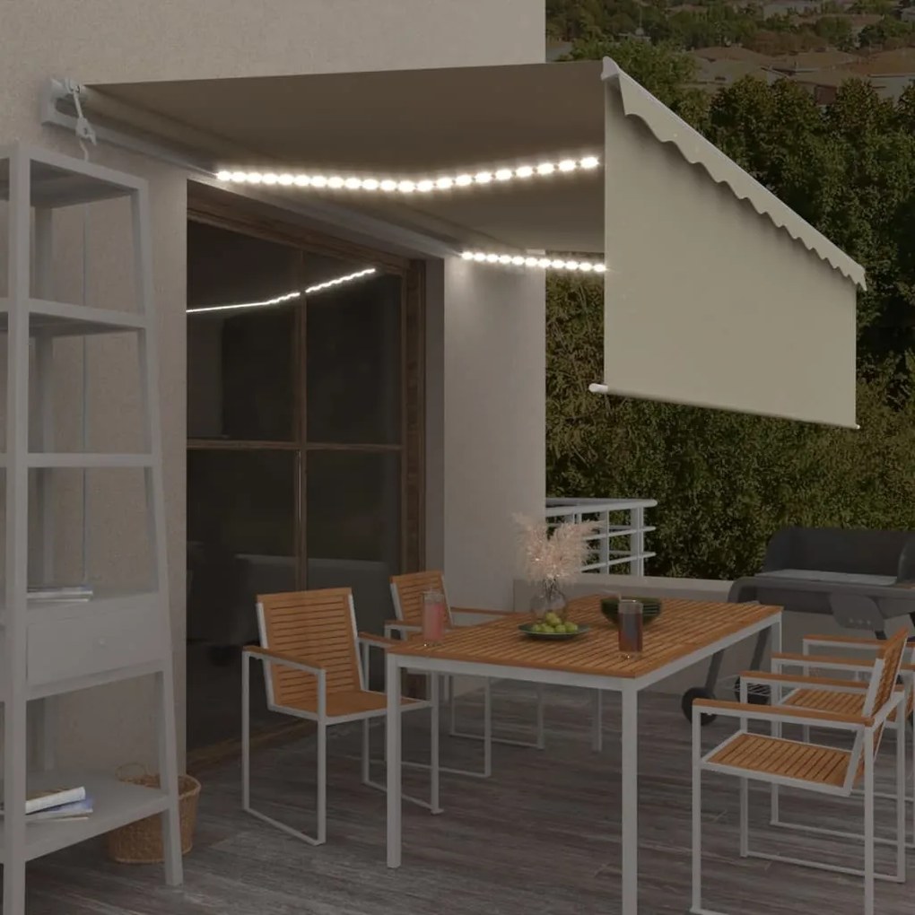 vidaXL Toldo automático com estore/LED/sensor de vento 5x3 m cor creme