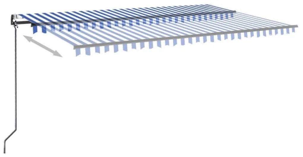 Toldo automático LED e sensor de vento 500x300 cm azul e branco