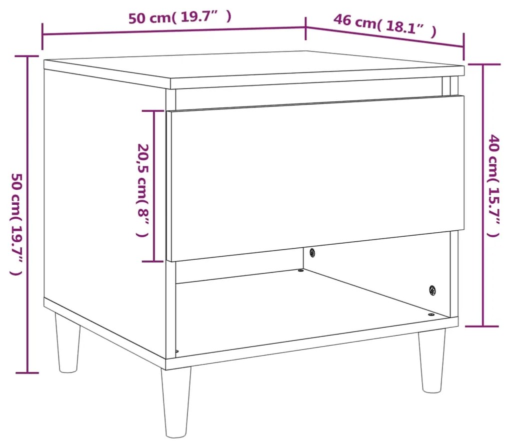 Mesa de cabeceira 50x46x50cm derivados madeira branco brilhante