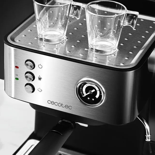 Máquina de café Cecotec Express Power Espresso 20 Profissional 850 W, 20 bares, manômetro, tanque de 1,5L, braço de saída duplo, vaporizador, superfíc