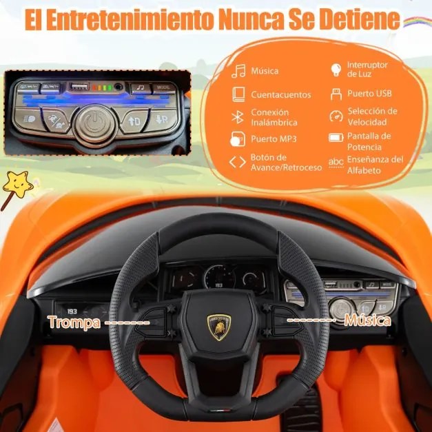 Carro elétrico para crianças 12V com controle remoto, portas hidráulicas, rodas de transporte e suspensão nas 4 rodas Laranja