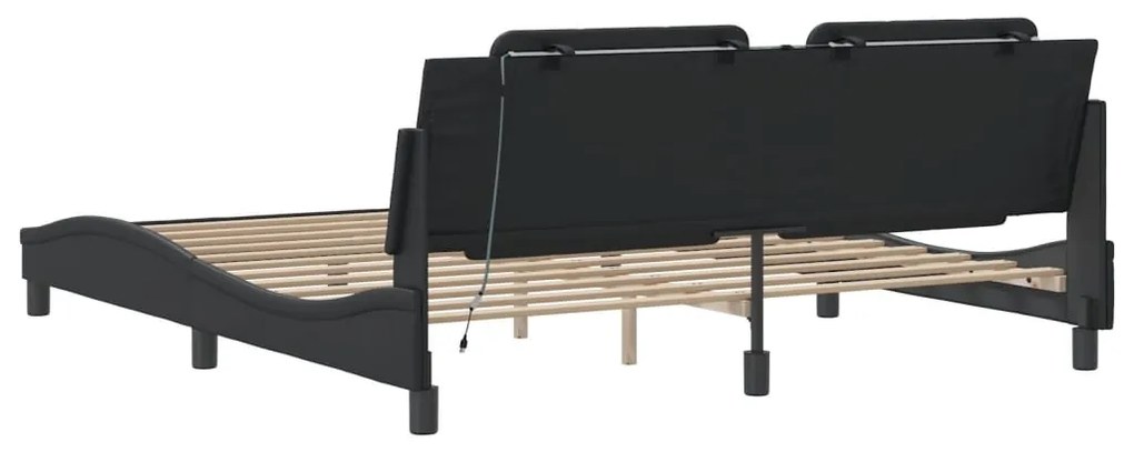 Estrutura de cama c/ luzes LED 180x200cm couro artificial preto