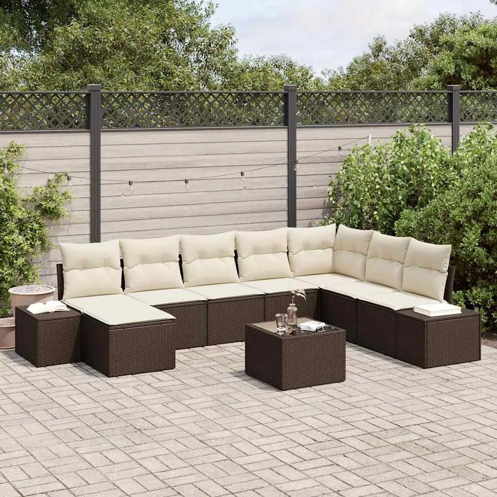 vidaXL Conjunto de Sofá de Jardim 8 pcs Marrom e Creme vime PE
